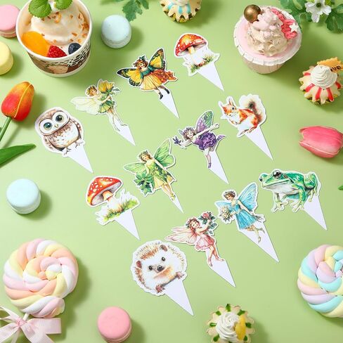 Honeydak 36 Pcs Woodland Fairy Cupcake Toppers Birthday Party Forest Cupcake Toppers Angel Fairy Theme Birthday Party Decoration for Girls Supplies for Wooden Baby Shower Wedding Garden in Saudi Arabia