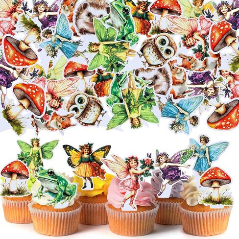 Honeydak 36 Pcs Woodland Fairy Cupcake Toppers Birthday Party Forest Cupcake Toppers Angel Fairy Theme Birthday Party Decoration for Girls Supplies for Wooden Baby Shower Wedding Garden in Saudi Arabia