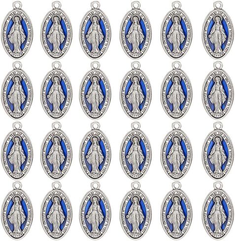 Sunnyclue 1 Box 50PCS Crucifix Charms Rosary Charms Crucifix Presants Vintage Silver Silver Blue Monamel Oval Easter Prendants Crosses for Jewelry Making Supplies Diy Necklace Bracelet in Saudi Arabia