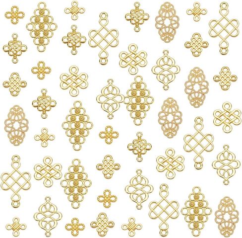 PH Pandahall 90pcs 9 أساليب عقدة ، سحر عقدة صينية ذهبية سبيكة روابط عقدة لا نهاية لها. in Saudi Arabia