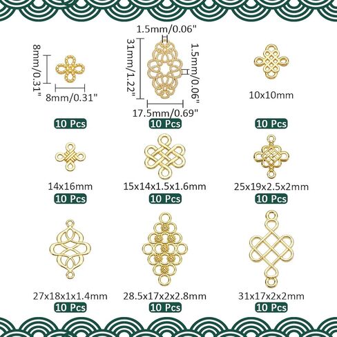 PH Pandahall 90pcs 9 أساليب عقدة ، سحر عقدة صينية ذهبية سبيكة روابط عقدة لا نهاية لها. in Saudi Arabia