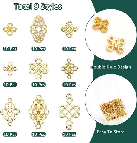 PH Pandahall 90pcs 9 أساليب عقدة ، سحر عقدة صينية ذهبية سبيكة روابط عقدة لا نهاية لها. in Saudi Arabia
