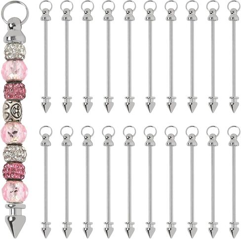 20 Pcs Beadable Keychain Bar for Beads Bulk Metal Keychain Making Supplies Silver in Saudi Arabia