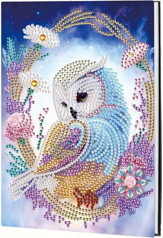 5D Diamond Art Painting دفاتر ، 50 ورقة / 100 صفحة ، غطاء فني جلدي خاص برسم كرتيب DIY Diamond A5 Bookbook Sketchbook للرسم Dream Journal (OWL) in Kuwait