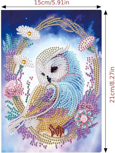 5D Diamond Art Painting دفاتر ، 50 ورقة / 100 صفحة ، غطاء فني جلدي خاص برسم كرتيب DIY Diamond A5 Bookbook Sketchbook للرسم Dream Journal (OWL) in Kuwait