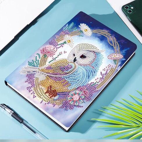 5D Diamond Art Painting دفاتر ، 50 ورقة / 100 صفحة ، غطاء فني جلدي خاص برسم كرتيب DIY Diamond A5 Bookbook Sketchbook للرسم Dream Journal (OWL) in Kuwait