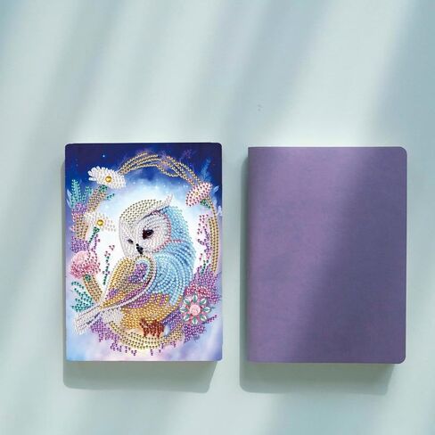 5D Diamond Art Painting دفاتر ، 50 ورقة / 100 صفحة ، غطاء فني جلدي خاص برسم كرتيب DIY Diamond A5 Bookbook Sketchbook للرسم Dream Journal (OWL) in Kuwait