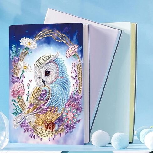 5D Diamond Art Painting دفاتر ، 50 ورقة / 100 صفحة ، غطاء فني جلدي خاص برسم كرتيب DIY Diamond A5 Bookbook Sketchbook للرسم Dream Journal (OWL) in Kuwait