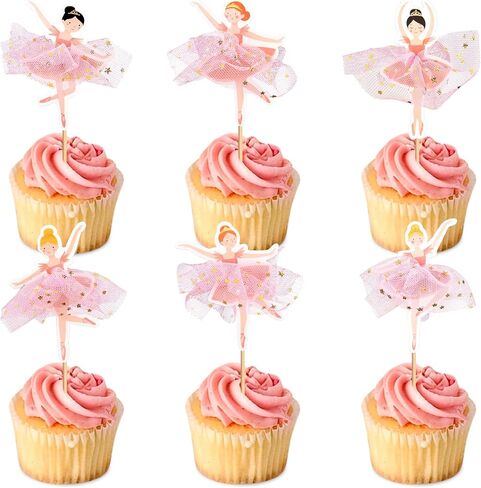 24 Pcs Ballerina Cupcake Toppers – 3D Tutu Dress Ballet Girl Picks for Baby Girl Birthday, Princess Party, Baby Shower, Wedding, Picnic, Muffin & Dessert Decorations (Style 3) in Saudi Arabia
