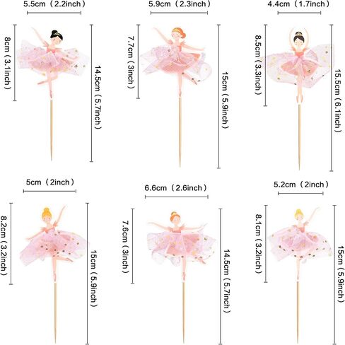 24 Pcs Ballerina Cupcake Toppers – 3D Tutu Dress Ballet Girl Picks for Baby Girl Birthday, Princess Party, Baby Shower, Wedding, Picnic, Muffin & Dessert Decorations (Style 3) in Saudi Arabia