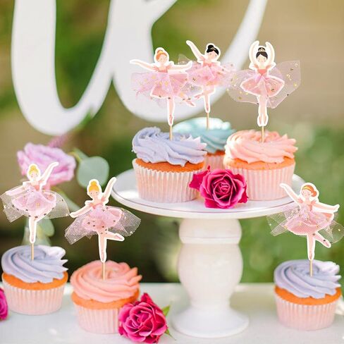24 Pcs Ballerina Cupcake Toppers – 3D Tutu Dress Ballet Girl Picks for Baby Girl Birthday, Princess Party, Baby Shower, Wedding, Picnic, Muffin & Dessert Decorations (Style 3) in Saudi Arabia