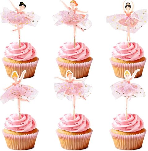 24 Pcs Ballerina Cupcake Toppers – 3D Tutu Dress Ballet Girl Picks for Baby Girl Birthday, Princess Party, Baby Shower, Wedding, Picnic, Muffin & Dessert Decorations (Style 3) in Saudi Arabia
