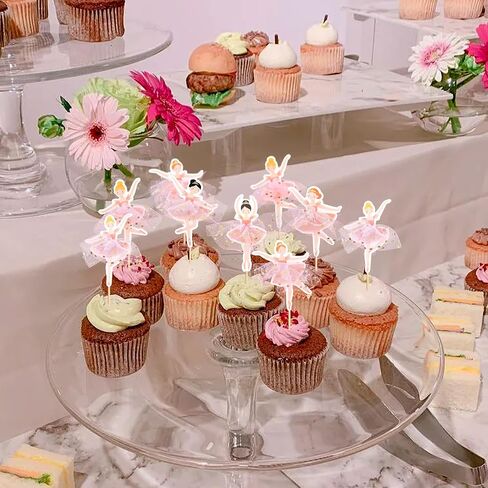24 Pcs Ballerina Cupcake Toppers – 3D Tutu Dress Ballet Girl Picks for Baby Girl Birthday, Princess Party, Baby Shower, Wedding, Picnic, Muffin & Dessert Decorations (Style 3) in Saudi Arabia