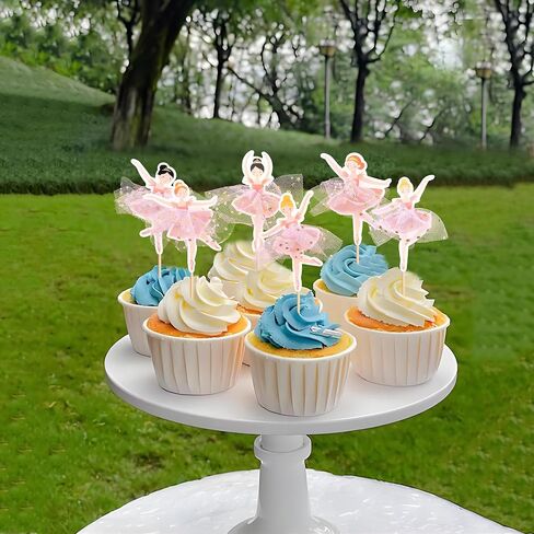 24 Pcs Ballerina Cupcake Toppers – 3D Tutu Dress Ballet Girl Picks for Baby Girl Birthday, Princess Party, Baby Shower, Wedding, Picnic, Muffin & Dessert Decorations (Style 3) in Saudi Arabia