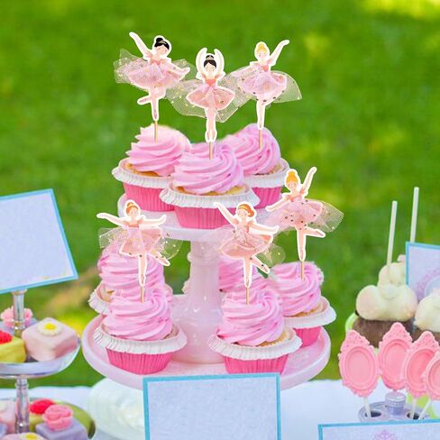 24 Pcs Ballerina Cupcake Toppers – 3D Tutu Dress Ballet Girl Picks for Baby Girl Birthday, Princess Party, Baby Shower, Wedding, Picnic, Muffin & Dessert Decorations (Style 3) in Saudi Arabia