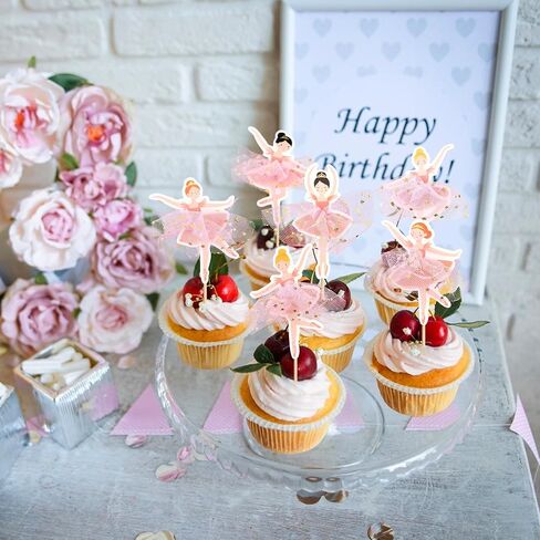 24 Pcs Ballerina Cupcake Toppers – 3D Tutu Dress Ballet Girl Picks for Baby Girl Birthday, Princess Party, Baby Shower, Wedding, Picnic, Muffin & Dessert Decorations (Style 3) in Saudi Arabia