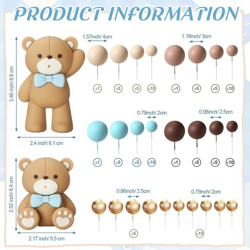 Geelin 101 PCS Bear Ball Cake Toppers Blue Brown Gold Gold Khaki Mini Balloons Foam Balls Cake Toppers for Beird Birthder Baby Shower Dread in Saudi Arabia