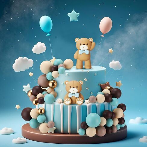 Geelin 101 PCS Bear Ball Cake Toppers Blue Brown Gold Gold Khaki Mini Balloons Foam Balls Cake Toppers for Beird Birthder Baby Shower Dread in Saudi Arabia