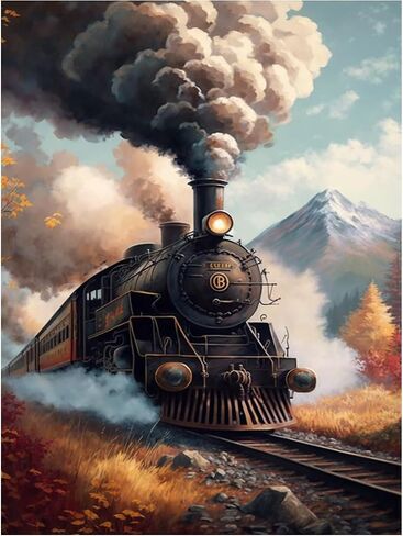 DIY Smoke Train Diamond Painting Kit for Adults, Diamond Art Autumn Landscape Round Rhinestone Diamond Painting, Crafts Cross Stitch Embroidery Decoration 8x12 inches in Saudi Arabia