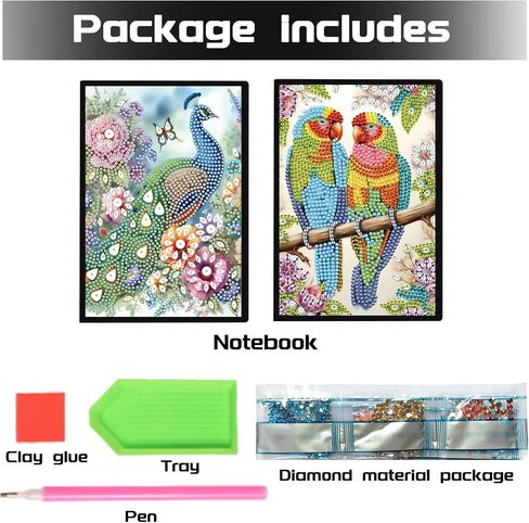 DCIDBEI 2 Pack A5 Diamond Art Paintings Peacock Peacock Blank 50 Sheets Miamond Art Kits for البالغين كتب الببغاء Peacock Cross Journal Journal Book Notepad Diamond Paintbook A5 in Saudi Arabia