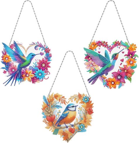MaiYiYi 3 PCS Hanging Diamond Art Pendant Painting Kit Colorful Bird Special Crystal Gem Craft Painting Set Sparrow Diamond Painting Ornaments for Adult Home Wall Window Decor (12.59X7.67 in) in Saudi Arabia