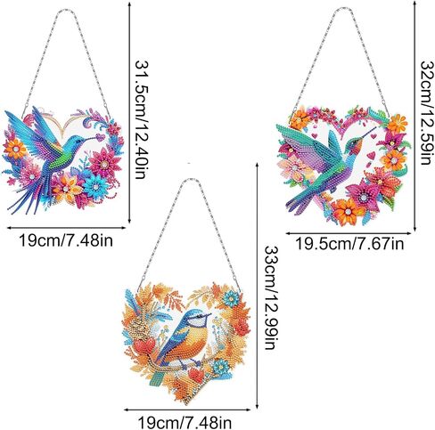 MaiYiYi 3 PCS Hanging Diamond Art Pendant Painting Kit Colorful Bird Special Crystal Gem Craft Painting Set Sparrow Diamond Painting Ornaments for Adult Home Wall Window Decor (12.59X7.67 in) in Saudi Arabia