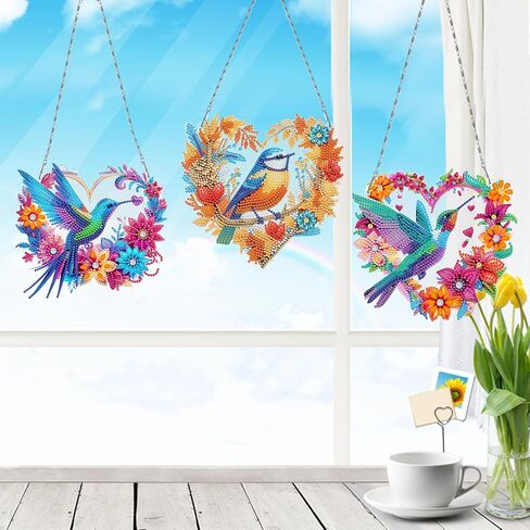 MaiYiYi 3 PCS Hanging Diamond Art Pendant Painting Kit Colorful Bird Special Crystal Gem Craft Painting Set Sparrow Diamond Painting Ornaments for Adult Home Wall Window Decor (12.59X7.67 in) in Saudi Arabia