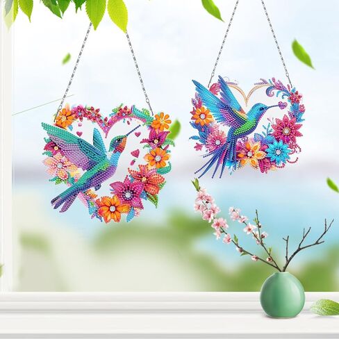 MaiYiYi 3 PCS Hanging Diamond Art Pendant Painting Kit Colorful Bird Special Crystal Gem Craft Painting Set Sparrow Diamond Painting Ornaments for Adult Home Wall Window Decor (12.59X7.67 in) in Saudi Arabia