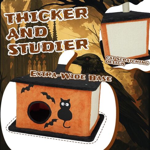 61" Halloween Cat Tree for Large Cats, Spooky Themed Cat Tower with 2 Condos, 2 Padded Perches, 2 Cozy Hammocks & Scratching Posts, Multi-Level Playhouse with Hanging Toy, Black & Orange in Saudi Arabia