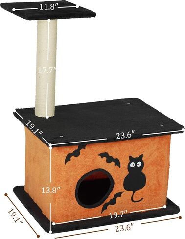 61" Halloween Cat Tree for Large Cats, Spooky Themed Cat Tower with 2 Condos, 2 Padded Perches, 2 Cozy Hammocks & Scratching Posts, Multi-Level Playhouse with Hanging Toy, Black & Orange in Saudi Arabia