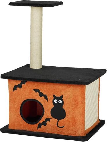 61" Halloween Cat Tree for Large Cats, Spooky Themed Cat Tower with 2 Condos, 2 Padded Perches, 2 Cozy Hammocks & Scratching Posts, Multi-Level Playhouse with Hanging Toy, Black & Orange in Saudi Arabia