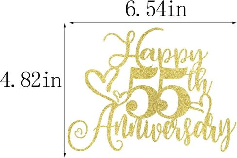 LVEUD Gold Glitter 'Happy 55th Anniversary' Cake Topper - Wedding & Birthday Party Decorations, 1 x 8"W x 7"H, Cardstock in Kuwait