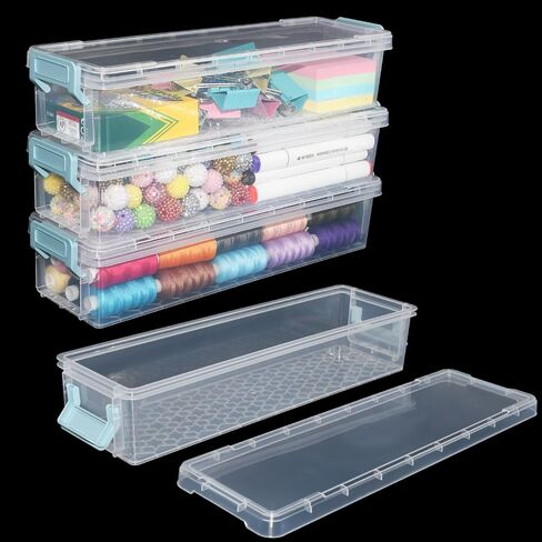 4 Packs Extra Long Pencil Box Large Capacity Pencil Case Clear Plastic Storage Container Long Paint Brush Storage Box Plastic Pencil Holder with Latching Lids (4) in Saudi Arabia