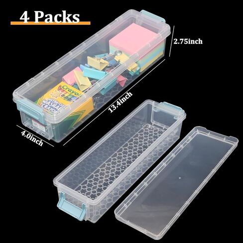 4 Packs Extra Long Pencil Box Large Capacity Pencil Case Clear Plastic Storage Container Long Paint Brush Storage Box Plastic Pencil Holder with Latching Lids (4) in Saudi Arabia