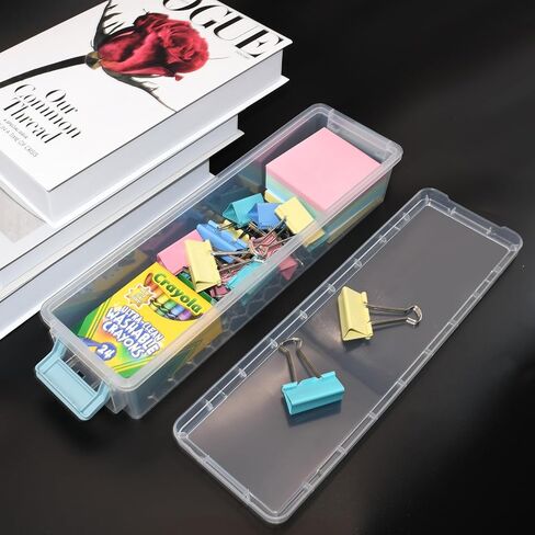 4 Packs Extra Long Pencil Box Large Capacity Pencil Case Clear Plastic Storage Container Long Paint Brush Storage Box Plastic Pencil Holder with Latching Lids (4) in Saudi Arabia