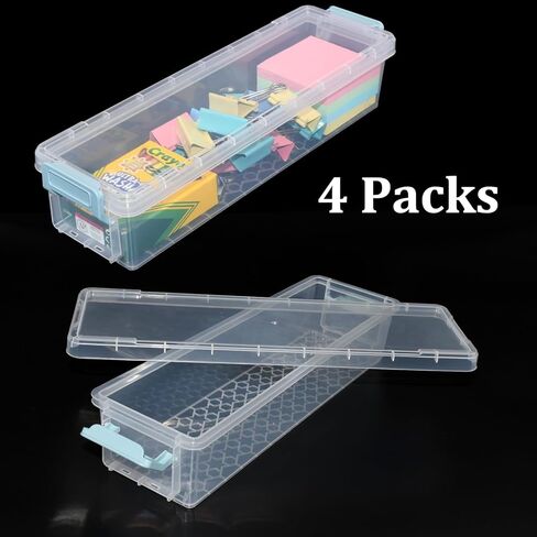4 Packs Extra Long Pencil Box Large Capacity Pencil Case Clear Plastic Storage Container Long Paint Brush Storage Box Plastic Pencil Holder with Latching Lids (4) in Saudi Arabia