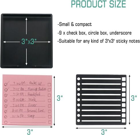 Sticky Note Holder with Stencil, Cute 3 * 3 Inch Self Sticky Note Oraganizer, Compatible with Post It Note Template Sticky Note Dispenser for Desk (Black) in Saudi Arabia