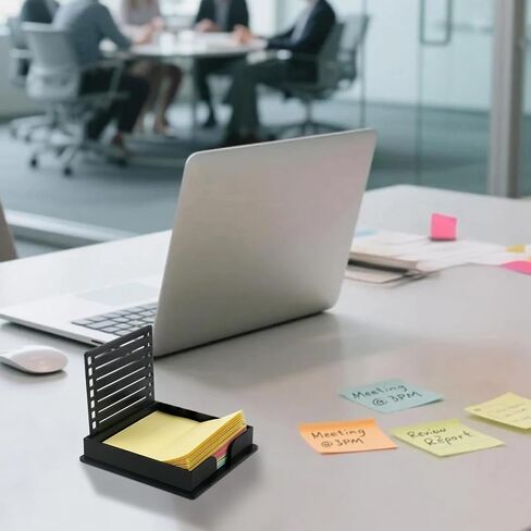 Sticky Note Holder with Stencil, Cute 3 * 3 Inch Self Sticky Note Oraganizer, Compatible with Post It Note Template Sticky Note Dispenser for Desk (Black) in Saudi Arabia