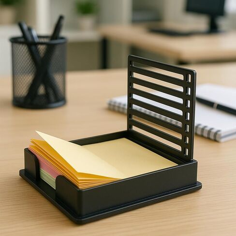 Sticky Note Holder with Stencil, Cute 3 * 3 Inch Self Sticky Note Oraganizer, Compatible with Post It Note Template Sticky Note Dispenser for Desk (Black) in Saudi Arabia