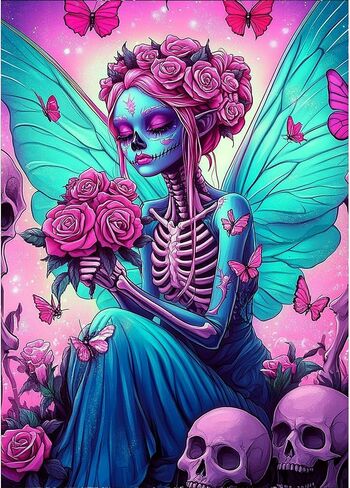 MEIYUDA Halloween Diamond Painting Kits for Adults, 5D Skull Lady Diamond Art Kits for Beginners, Flowers Skull DIY Gem Art Crystal Painting for Home Wall Decor Gift 12x16in in Kuwait