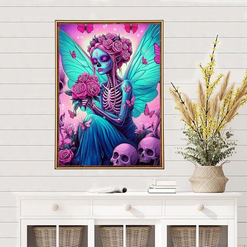 MEIYUDA Halloween Diamond Painting Kits for Adults, 5D Skull Lady Diamond Art Kits for Beginners, Flowers Skull DIY Gem Art Crystal Painting for Home Wall Decor Gift 12x16in in Kuwait