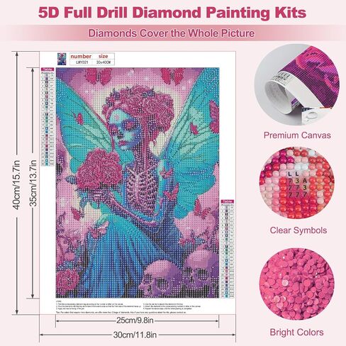 MEIYUDA Halloween Diamond Painting Kits for Adults, 5D Skull Lady Diamond Art Kits for Beginners, Flowers Skull DIY Gem Art Crystal Painting for Home Wall Decor Gift 12x16in in Kuwait