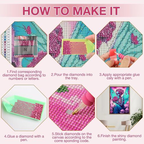 MEIYUDA Halloween Diamond Painting Kits for Adults, 5D Skull Lady Diamond Art Kits for Beginners, Flowers Skull DIY Gem Art Crystal Painting for Home Wall Decor Gift 12x16in in Kuwait