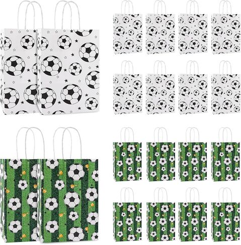 Motroce 16 Pack Soccer Party Favor Bags with Handles, 5.8" x 3.1" x 8.1" Gift Bag Games Day Sports Goody Bags for Birthdays Party Supplies, Bulk Gift Giving Supplies in Saudi Arabia