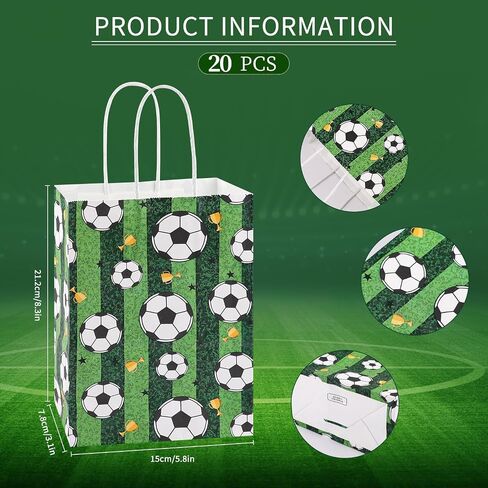 Motroce 16 Pack Soccer Party Favor Bags with Handles, 5.8" x 3.1" x 8.1" Gift Bag Games Day Sports Goody Bags for Birthdays Party Supplies, Bulk Gift Giving Supplies in Saudi Arabia