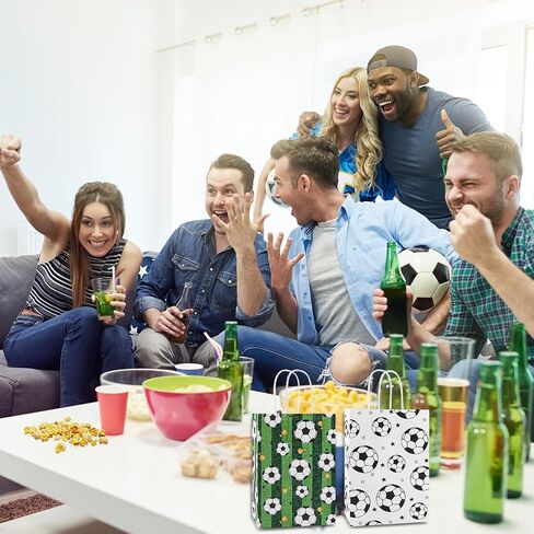 Motroce 16 Pack Soccer Party Favor Bags with Handles, 5.8" x 3.1" x 8.1" Gift Bag Games Day Sports Goody Bags for Birthdays Party Supplies, Bulk Gift Giving Supplies in Saudi Arabia
