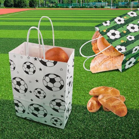 Motroce 16 Pack Soccer Party Favor Bags with Handles, 5.8" x 3.1" x 8.1" Gift Bag Games Day Sports Goody Bags for Birthdays Party Supplies, Bulk Gift Giving Supplies in Saudi Arabia