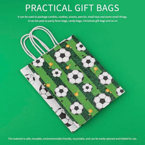 Motroce 16 Pack Soccer Party Favor Bags with Handles, 5.8" x 3.1" x 8.1" Gift Bag Games Day Sports Goody Bags for Birthdays Party Supplies, Bulk Gift Giving Supplies in Saudi Arabia
