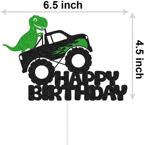Dino Monster Truck Birthday Cake Topper - Black & Green Glitter Party Decor - Fun Dinosaur-Themed Celebration Topper for Kids - Sparkling Cake Decoration for Boys & Girls in Saudi Arabia