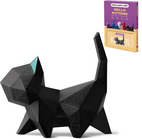 ORIGAMIPLANET 3D Origami Paper Craft Kit, Walk Kitten Cute DIY Pre-Cut Animal Papercraft Model for Beginners, Fun Handmade Home Decoration Gift for Adults & Kids-Black in Saudi Arabia